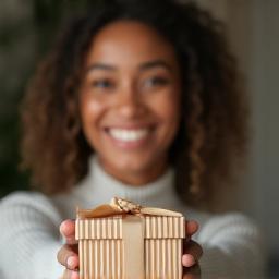 Smiling customer holding a gift box from Willow Creek Trading Post